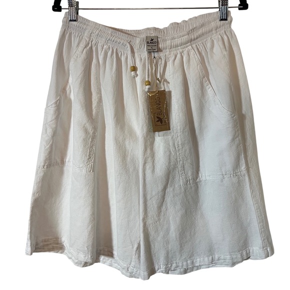 Blanco Pants - Blanco Cotton Shorts XL Coastal Minimalist White Beaded Drawstring NWT
